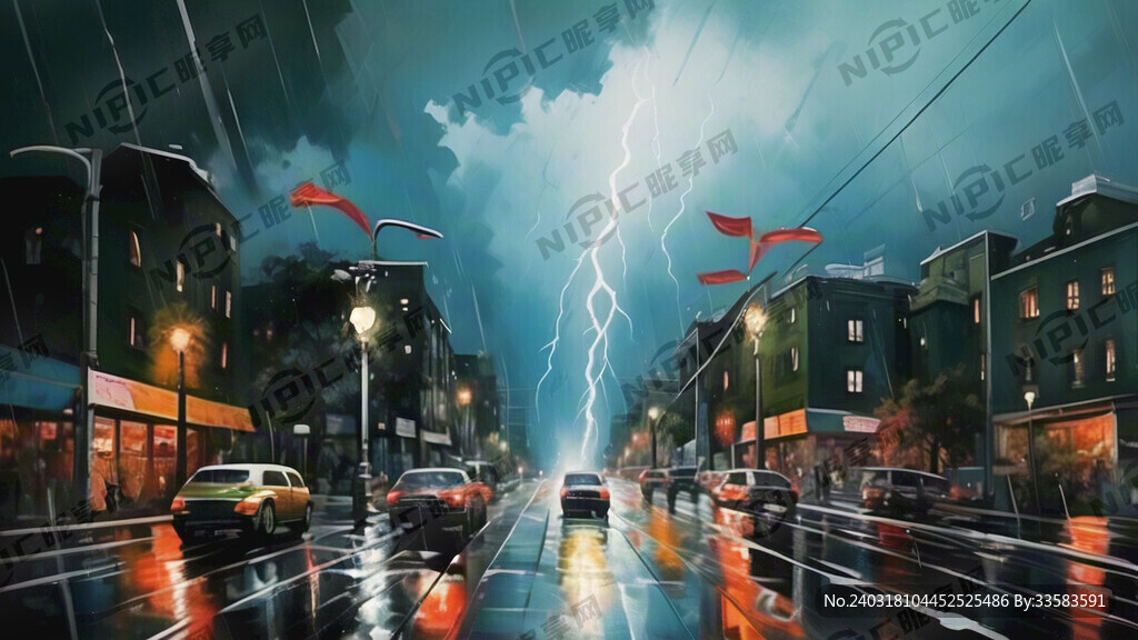 暴雨 蓝色或绿色背景