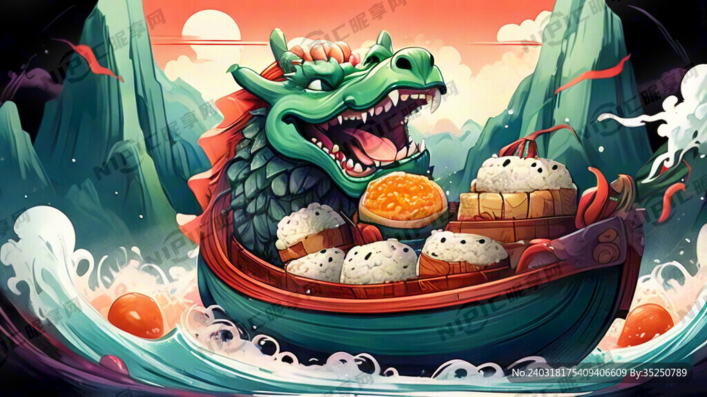 国潮风格卡通龙舟