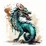应龙，中国龙，完整长龙，全身，图腾，扁平，国风，水墨，泼墨，简约，浅色背景