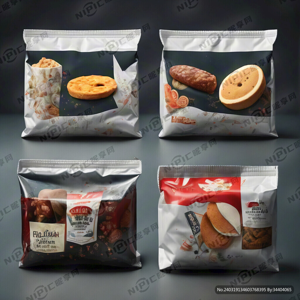 给我生成一套零食包装袋的种类图