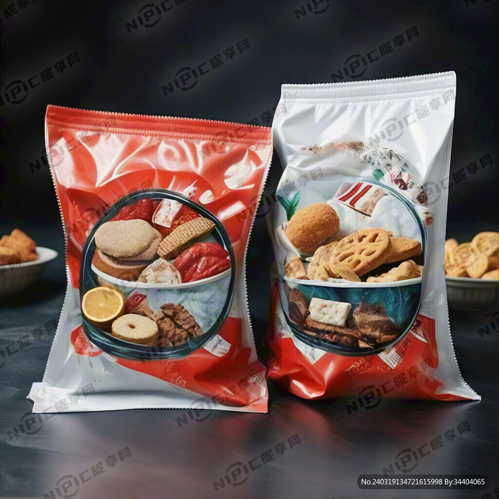 给我生成一套零食包装袋的样机 