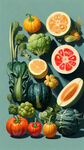 瓜果蔬菜展示海报，明亮的绿色，清新的风格