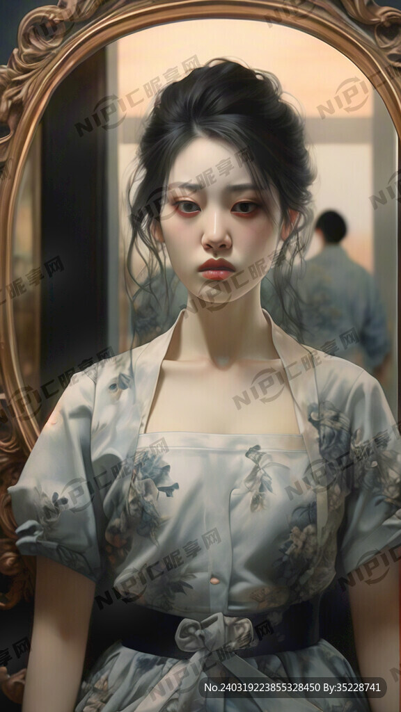 成年女性下班后 照镜子疲惫不堪