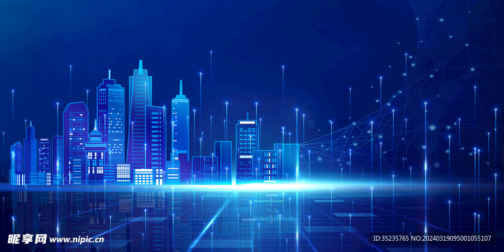 蓝色科技城市商务背景