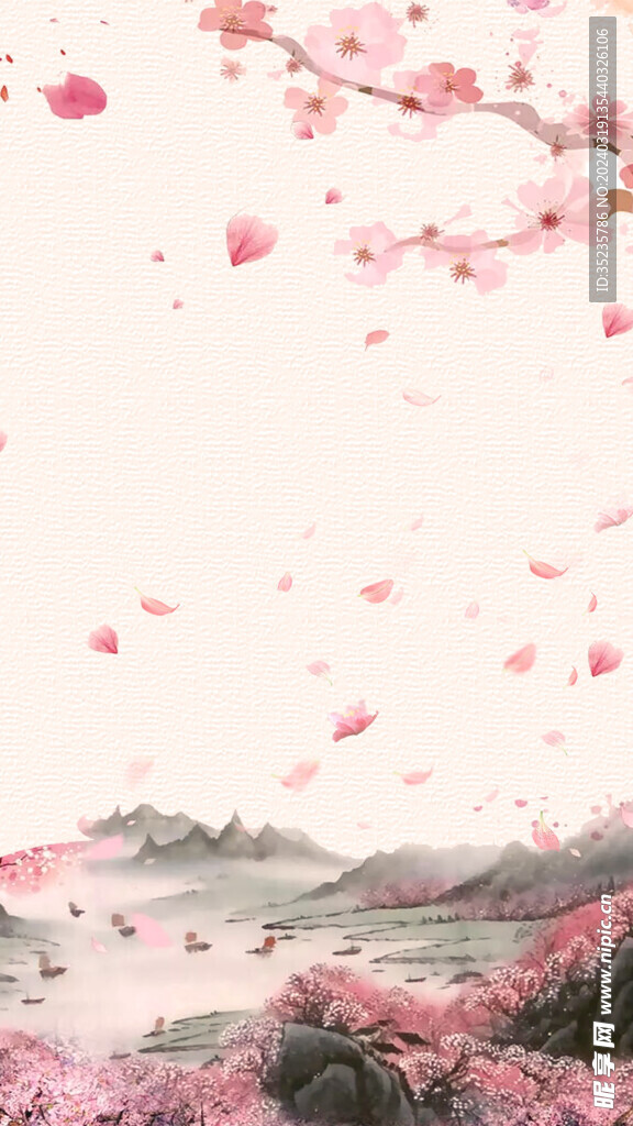 手绘粉色桃花海报设计图片
