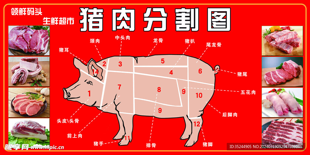 生鲜新鲜肉猪肉分割图