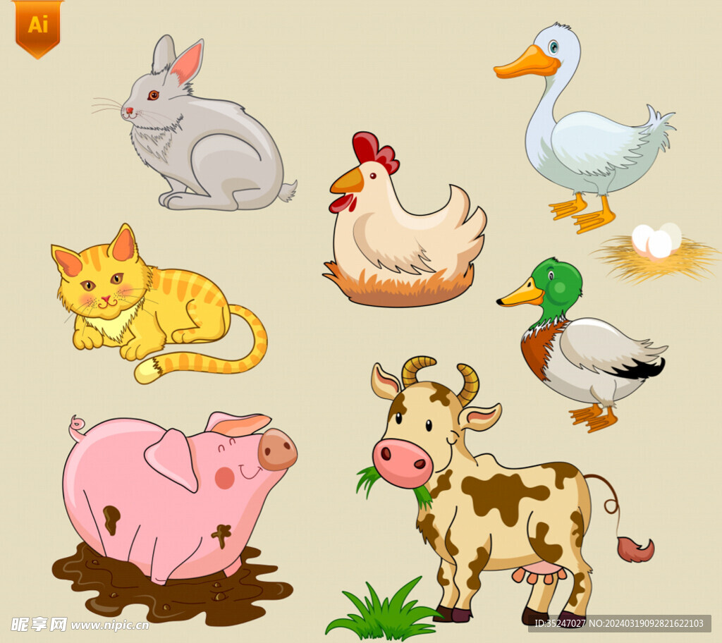 家禽农场动物插画