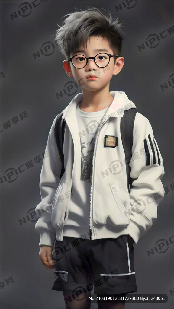 10岁少年 学生风格 戴着眼镜