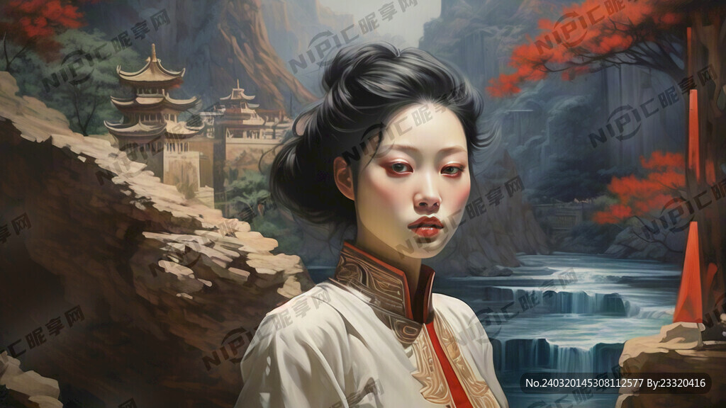 插画构图层次丰富东方面孔真实感