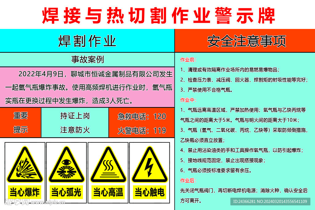 焊接与热切割作业警示牌