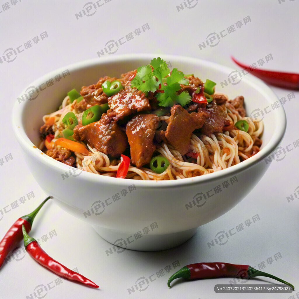 辣椒炒肉面 白色碗