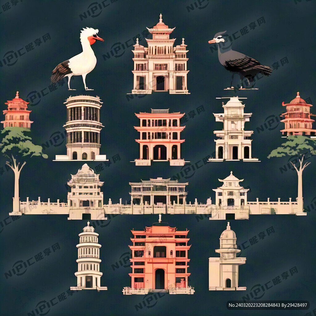 广东省地标建筑集合 简笔画