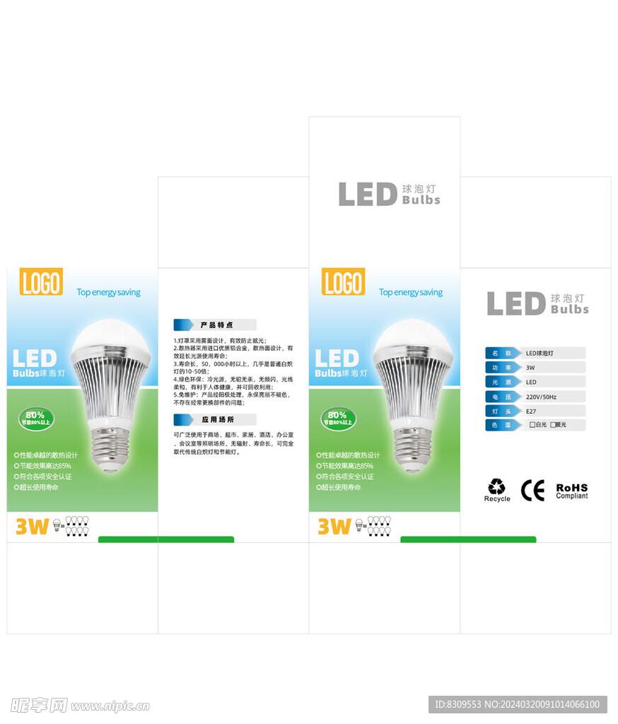 LED灯泡包装设计平面图