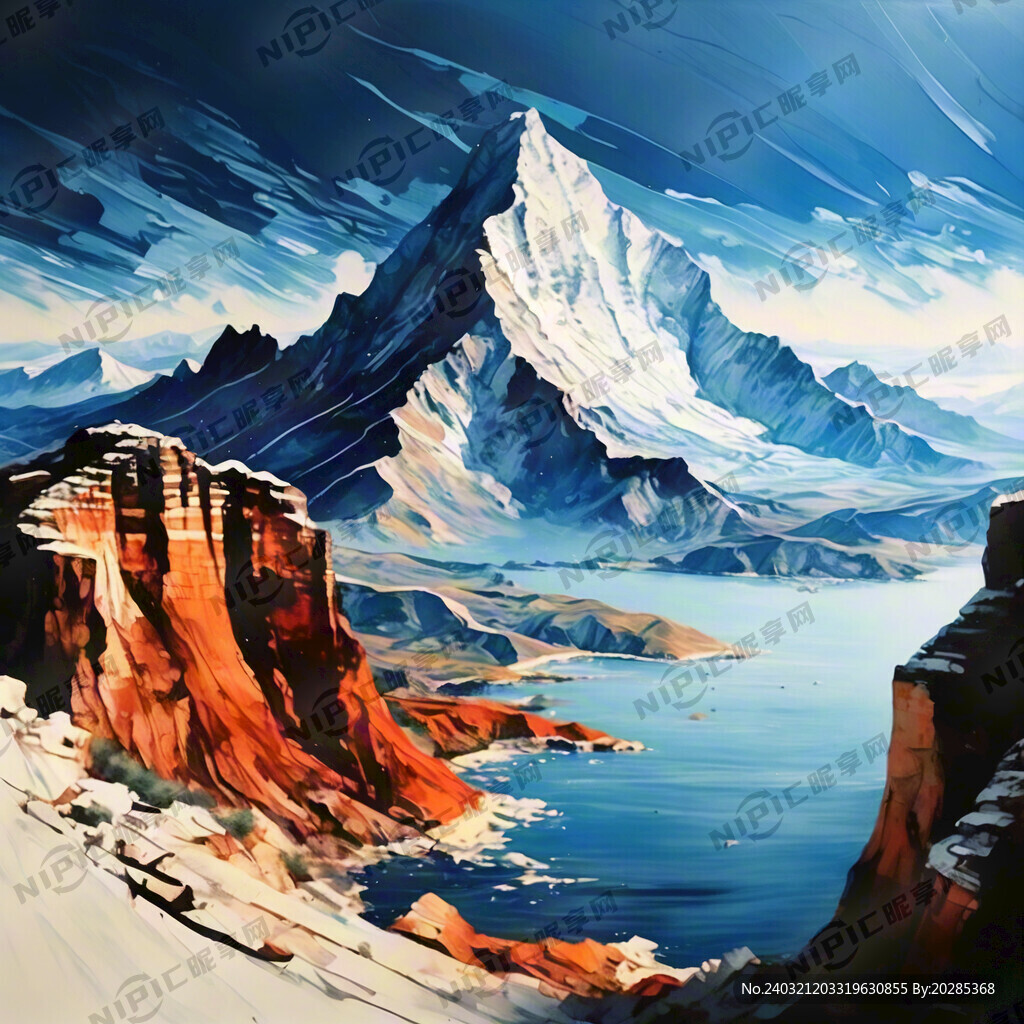 万里江山 手绘线条 蓝色 壮丽