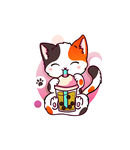 数码印花喝奶茶的可爱猫