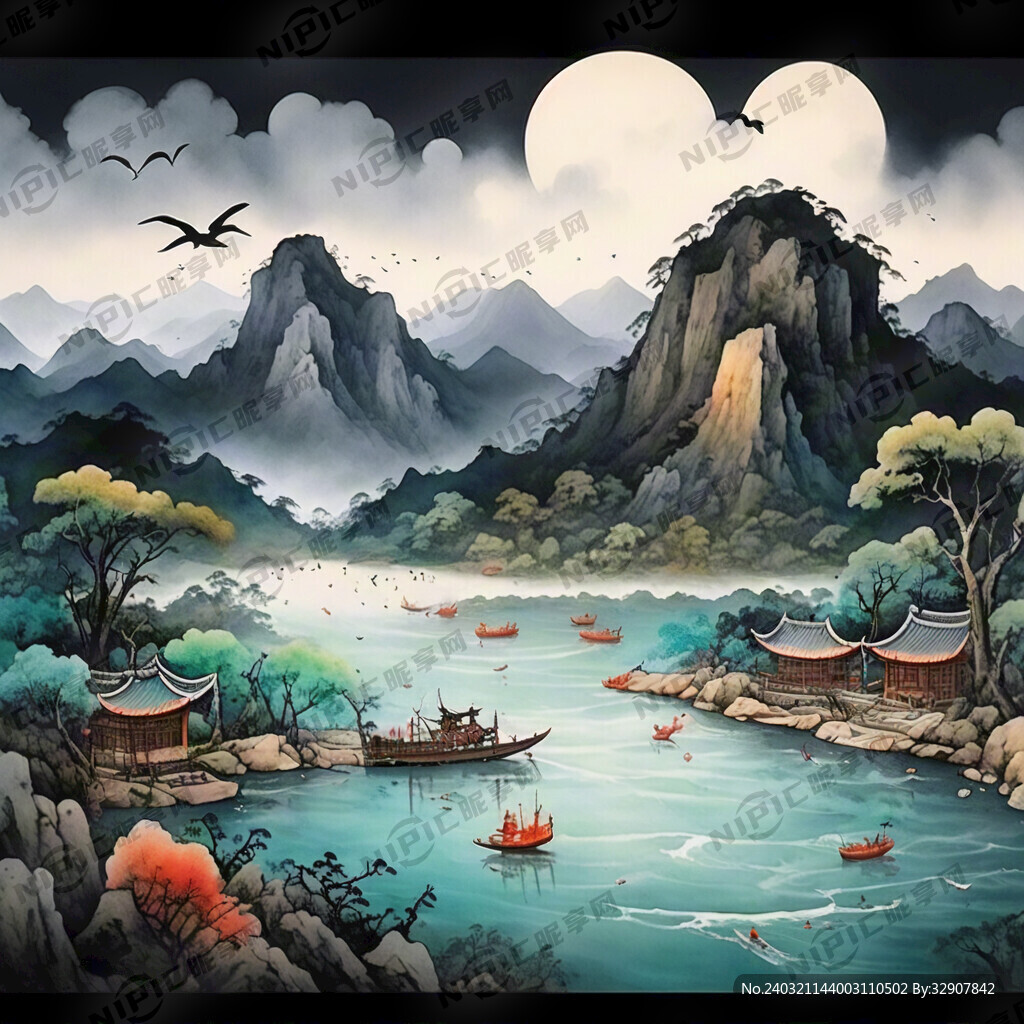 千岛湖 大构图 泼墨风格
