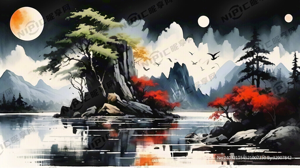 水墨风格 山水画 大色块