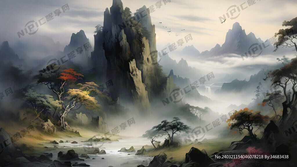 山谷 中国风 中国画 山水