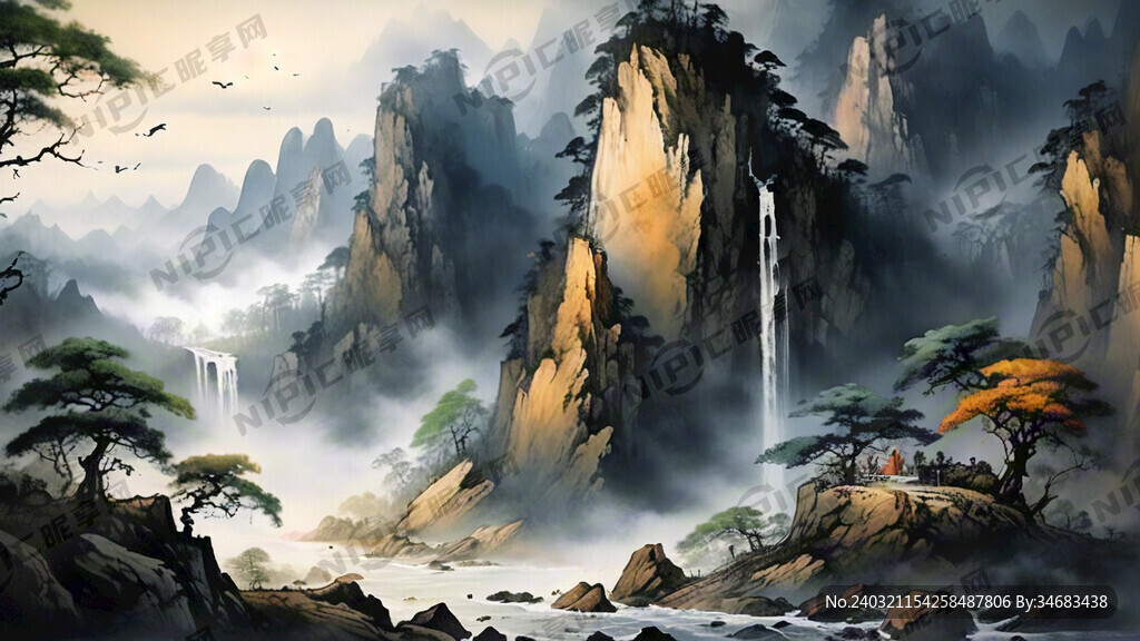 山谷 中国风 中国画 山水