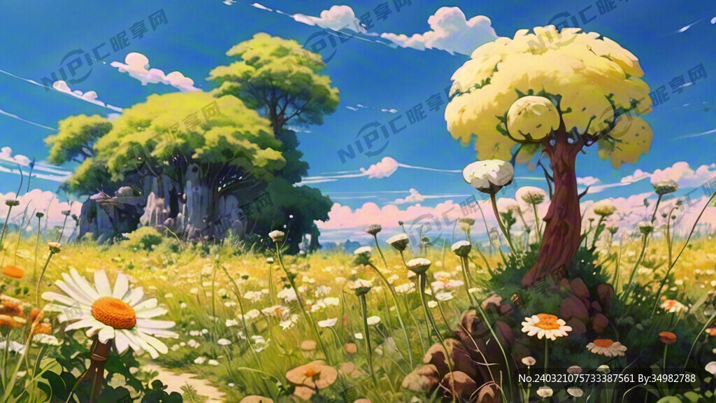 花丛 草丛 层次 手绘 宫崎骏