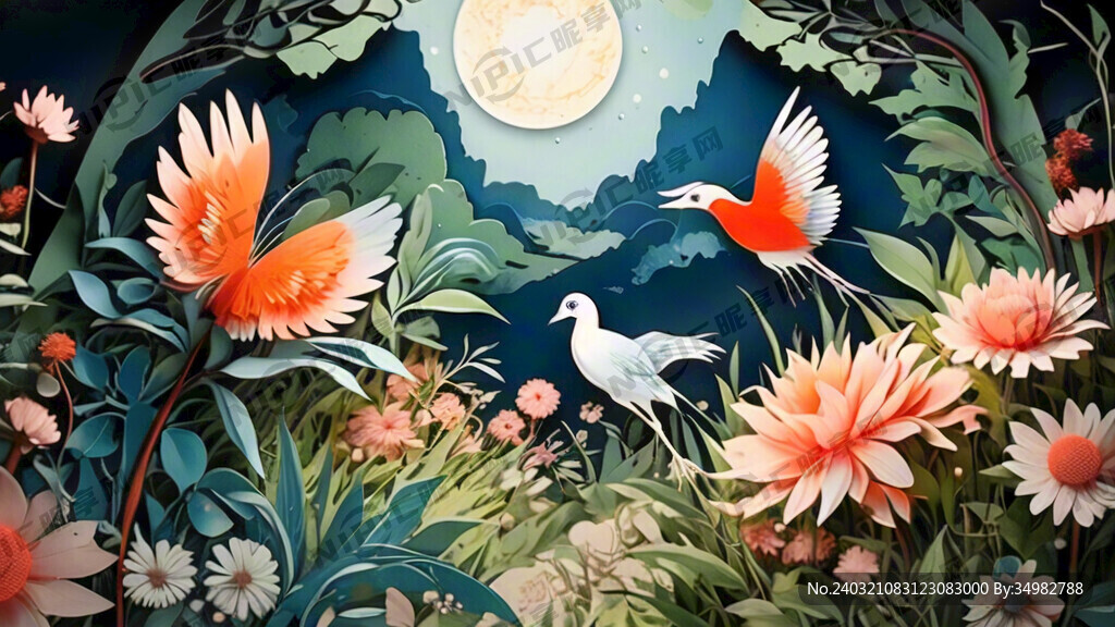 草丛 剪纸 鲜艳