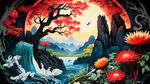 草丛，剪纸，鲜艳