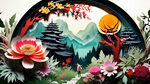 花丛，草，剪纸，清新