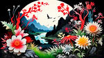 花丛，草，剪纸，清新
