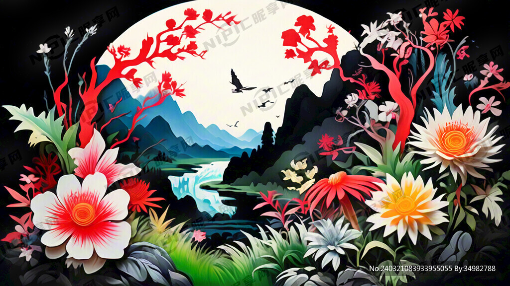 花丛 草 剪纸 清新