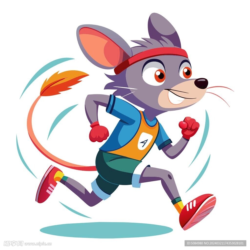 穿着运动服跑步的鼠