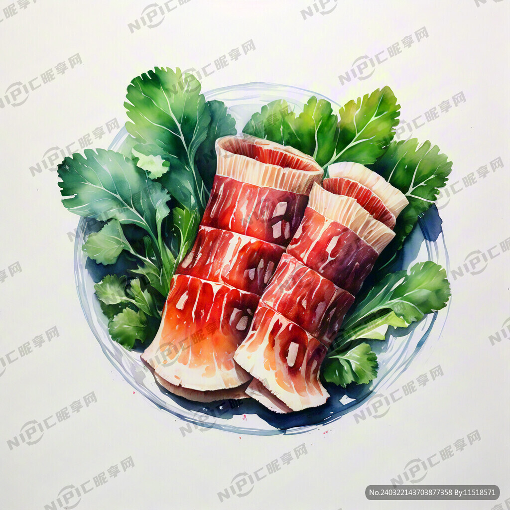 毛肚 手绘水彩风格 俯视图