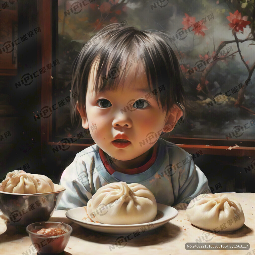 小孩吃包子
