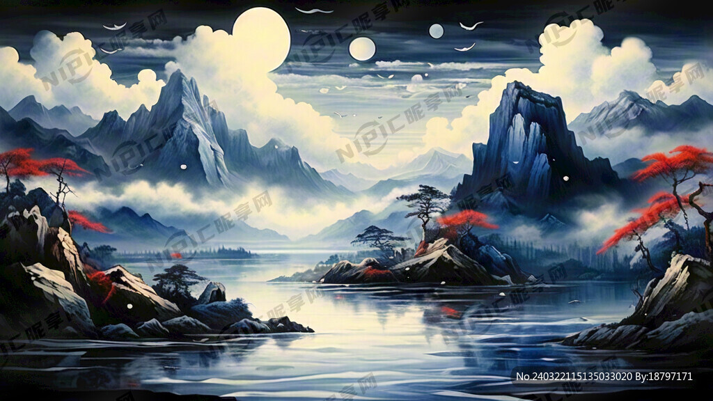 青花与山水结合 壮美景色