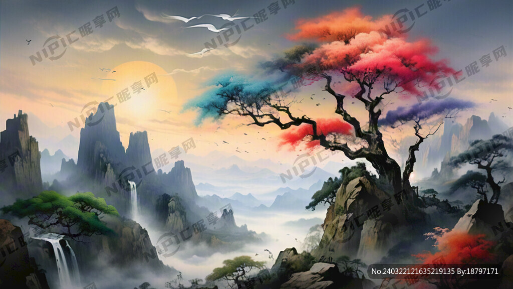 山谷 中国风 中国画 山水