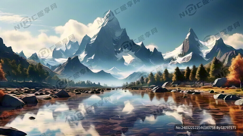 唯美 山峰河流 明亮透彻