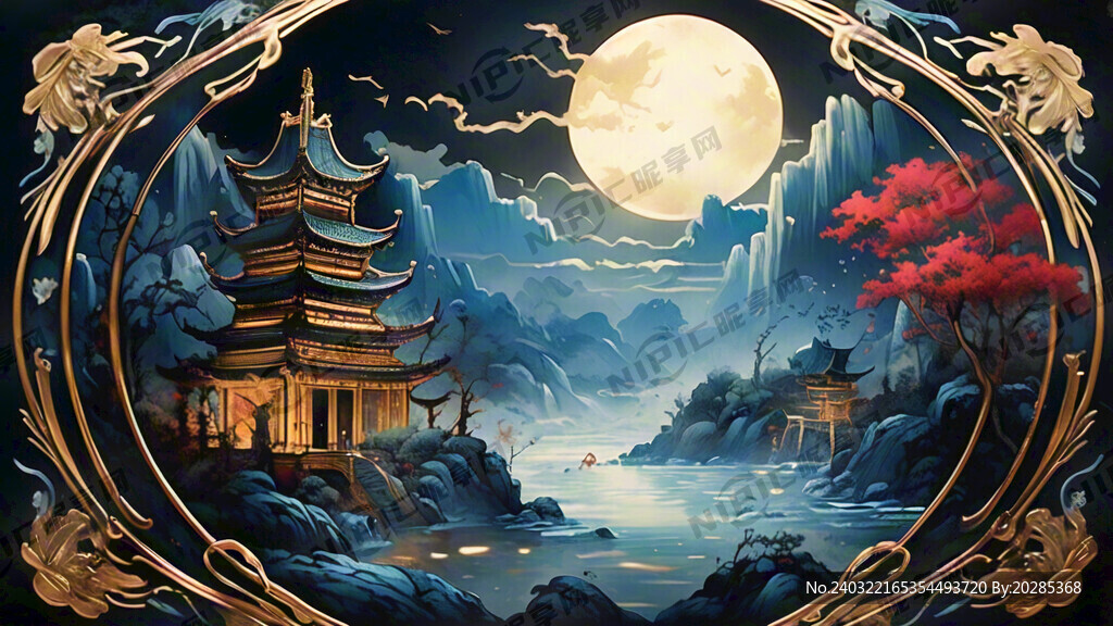 蓝金配色 古风 华丽 概念插画