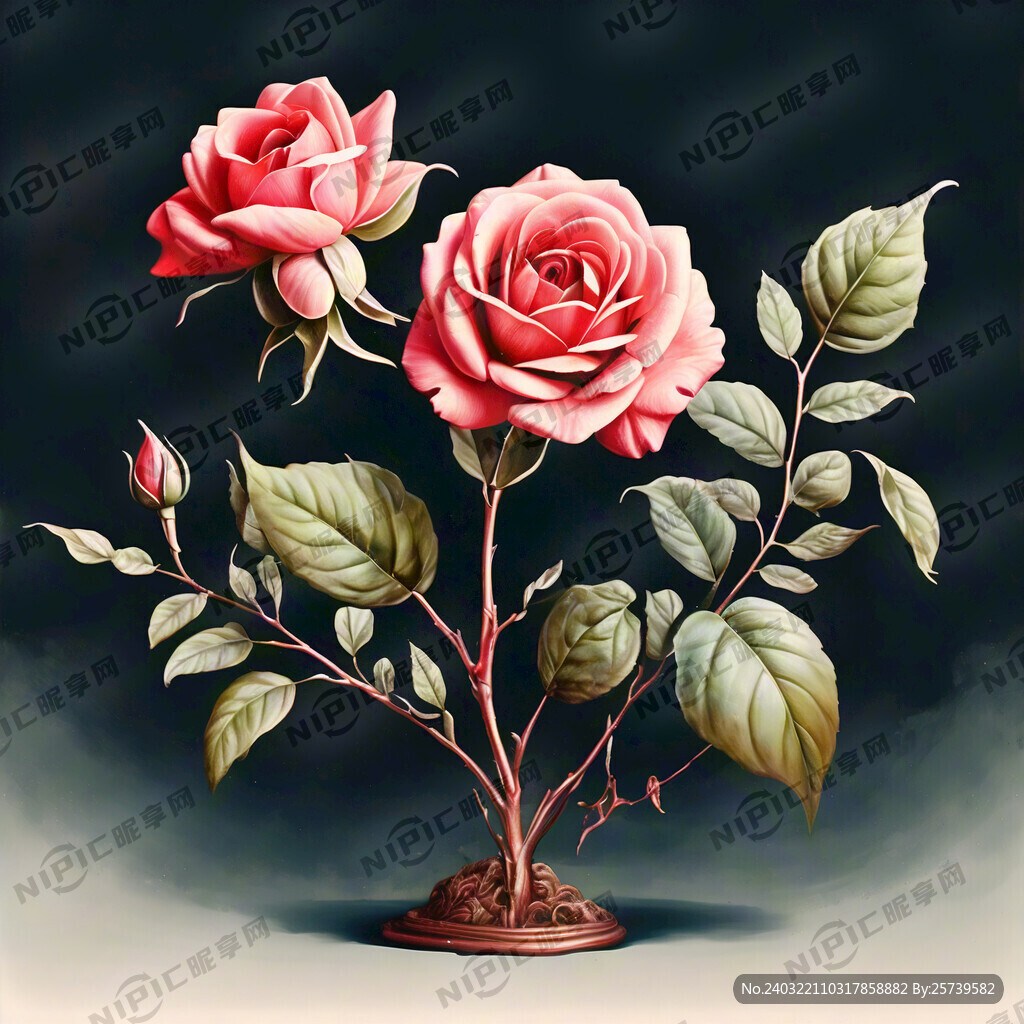 带叶子的玫瑰花插图 情人节