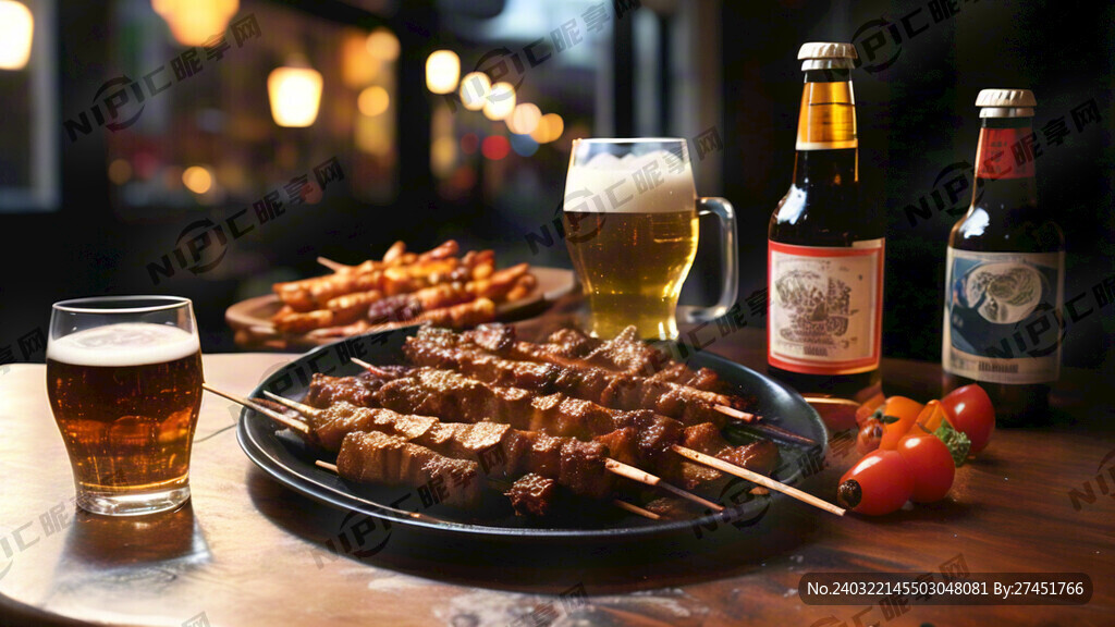 桌子 烤串 啤酒 虚实交替