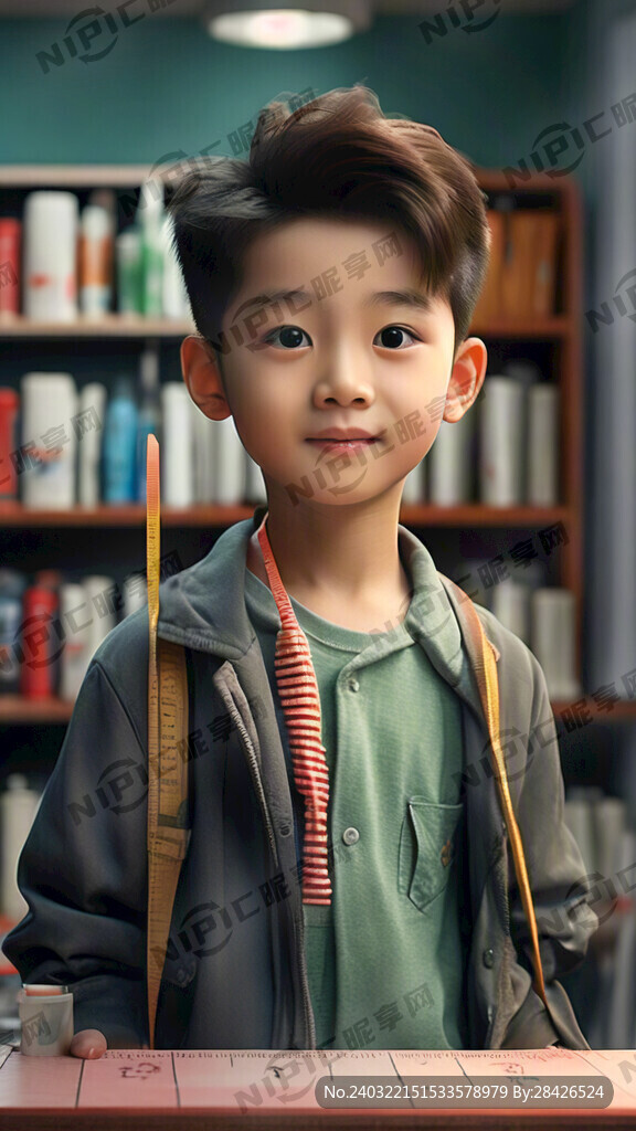 举着手的男孩 超大直尺 量身高