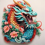 中国龙，正面，彩色国潮风插画，画面左右对称，细节清晰