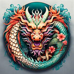 中国龙，正面，彩色国潮风插画，画面左右对称，细节清晰