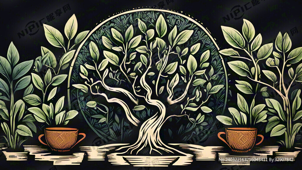 茶树 版画风格