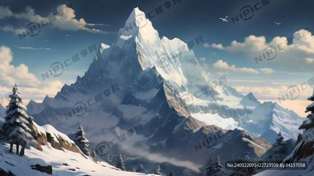 雪山 插画风 雪景