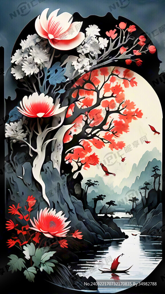 花束 剪纸 淡雅