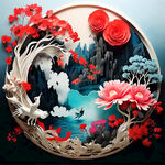 花束，剪纸，淡雅