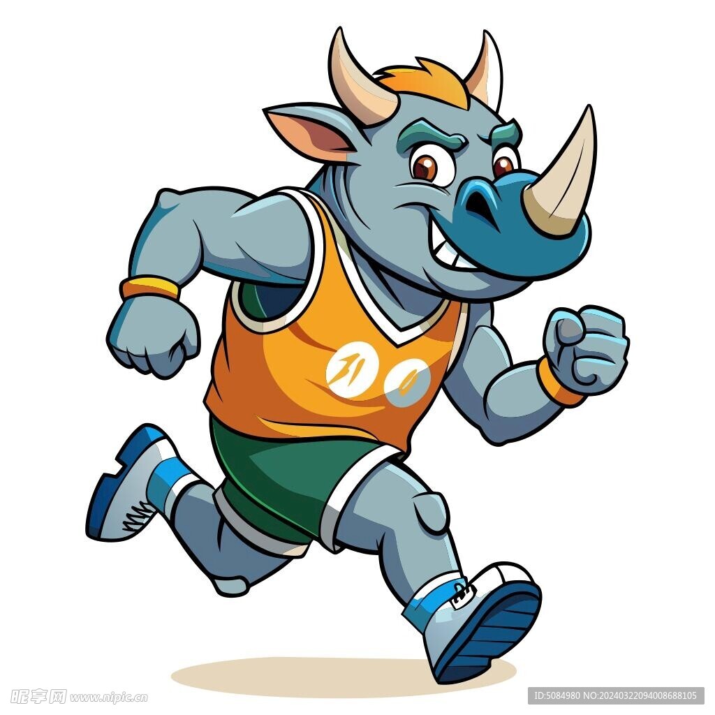 穿着运动服跑步的犀牛