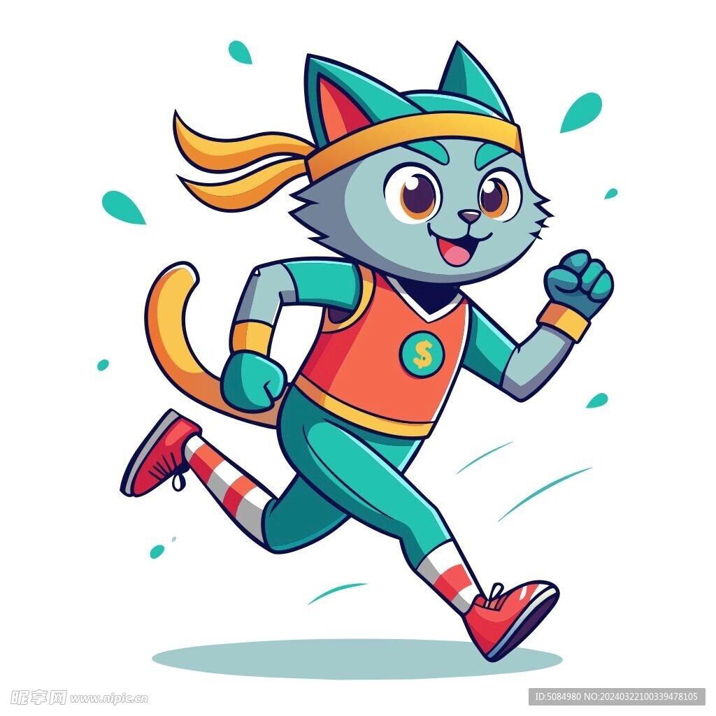 穿着运动服跑步的猫