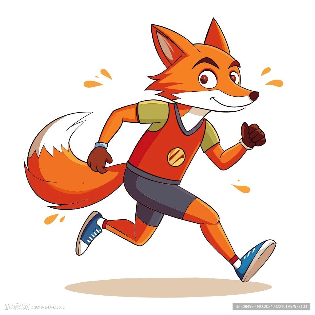 穿着运动服跑步的狐狸