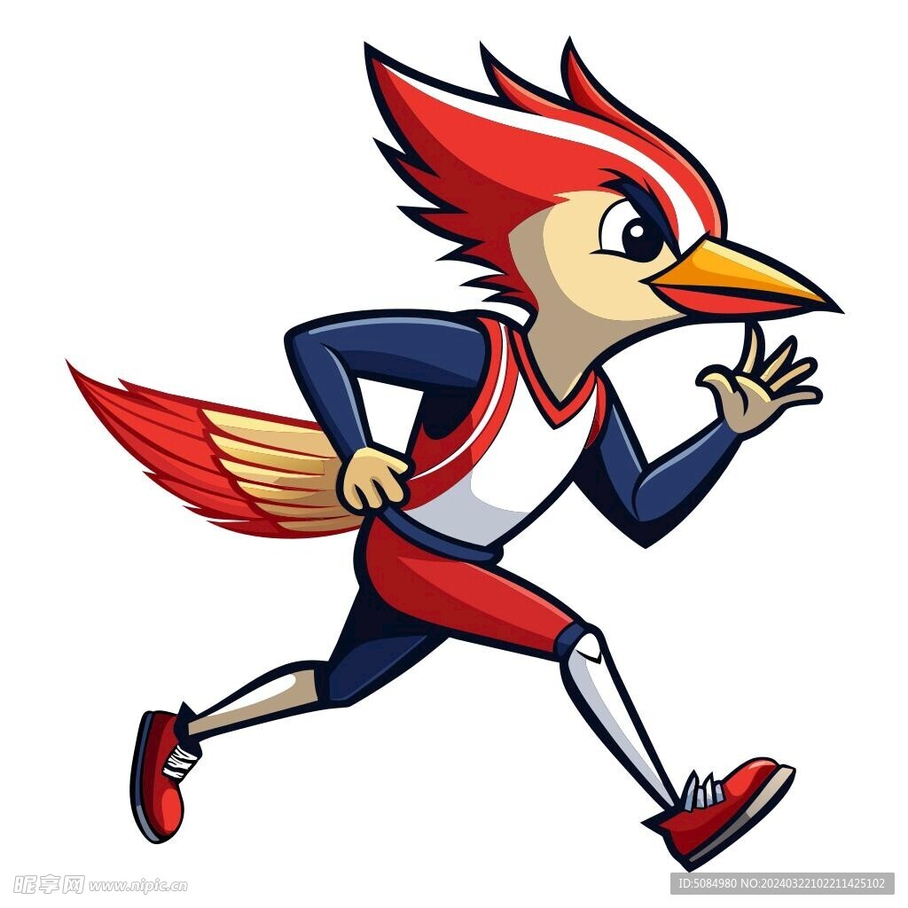 穿着运动服跑步的啄木鸟