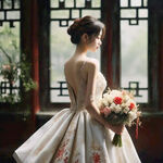 新娘，婚纱，捧花，背影，唯美，写实，全身